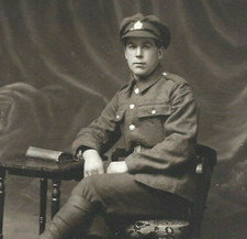 WW1 Photo Postcard Handsome British Regimental Soldier Seated Military