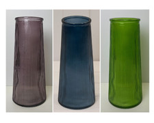 Tall Ribbed Glass Flower Vase