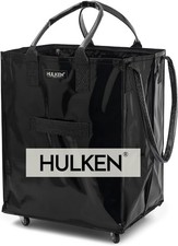 HULKEN Large Black Shopping Trolley with Wheel Foldable Reusable Tote Zipper