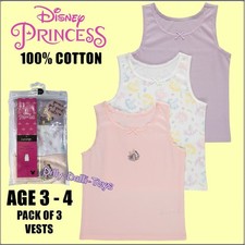 Girls Pack 3 Cotton Vests Age 3 - 4 Years Disney Princess Rapunzel Belle Ariel
