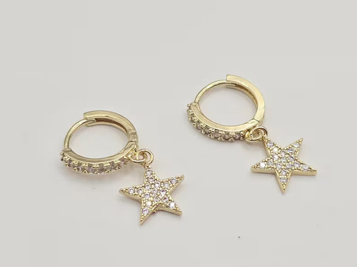 Gold star dangle - gold, earrings