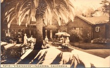 Real Photo Postcard People on a Patio "Strathaven" in Pasadena, California