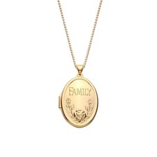 9ct Gold on Silver Floral Detail Oval Family 4 Page Photo Locket Pendant & Chain