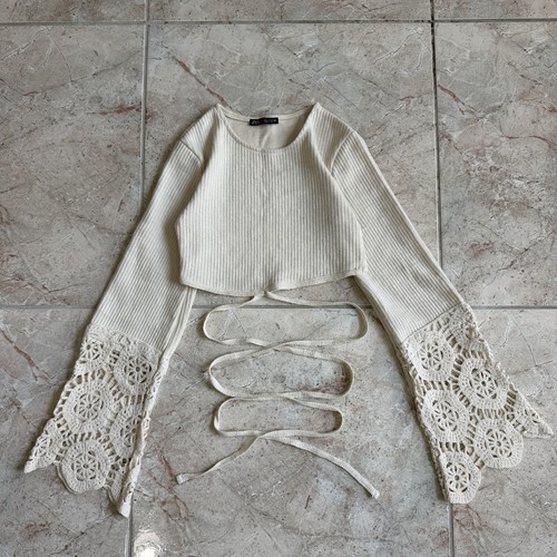 Zara cream crochet bell sleeve - zara,