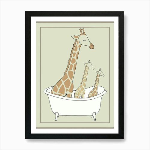 Giraffes the bath art print - giraffes,