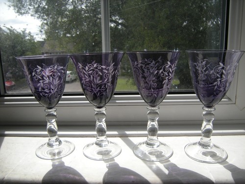 Four etched amethyst wine - four,