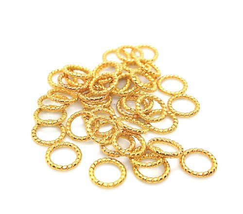 Gold textured jump rings 8mm - gold,