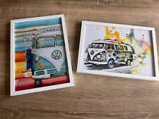 VW Camper van Wall Art Print Classic Car Painting Framed Picture x2 