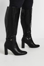 Black Heeled Knee High Boot In Wide E Fit & Extra Wide EEE Fit