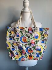 Owl Print multi colour Tote Bag Size L Rope Handles Womens