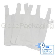 100 x WHITE PLASTIC VEST CARRIER BAGS 10x15x18" *OFFER*