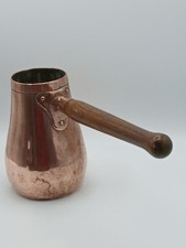 Antique copper coffee / chocolate warming pot with long wooden handle