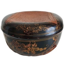 Japanese Maki-e Lacquered And Lidded Antique Woven Basket Circa 1930