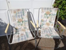 Vintage 60s retro Floral camping deck chairs X 2 garden folding 