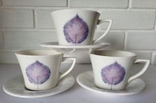 SET OF THREE STYLISH RETRO PORTMEIRION POTTERY DUSK DESIGN CUPS & SAUCERS