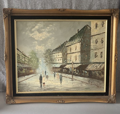 Parisian street scene oil on - scene,