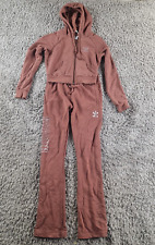 adidas Tracksuit Womens 8 Brown Diamonte 2 Piece Jacket Trousers
