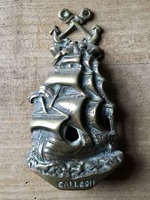 Vintage Brass Door Knocker Galleon Sailboat Ship Servant Small Antique
