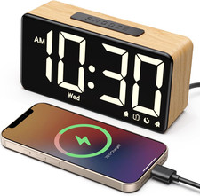 Alarm Clocks for Bedrooms, Wood Grain, Digital Clock with Large Display, Desk Cl