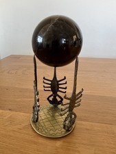 Vintage Brass Scorpion Crystal Ball Stand with Quartz Sphere . Witchcraft Altar
