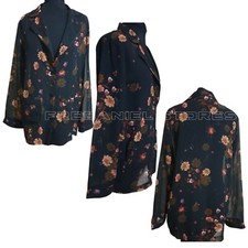 Ex Zara Woman Black Floral See Through Chiffon Pyjamas Style Light Jacket XS- XL