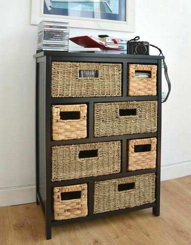 Wooden storage unit - storage, wicker