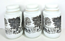 Kitchen Storage Jars Milk Glass Tea Coffee Sugar Canisters Vintage 70’s MCM x3