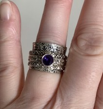 Amethyst Silver 925 Spinner Ring Meditation Boho Hippy Handmade In India