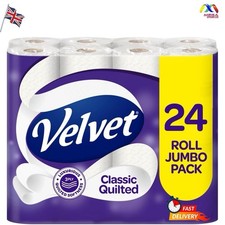 Velvet Classic Quilted Toilet Tissue Jumbo Bulk Pack 24 Rolls - 3-ply - White