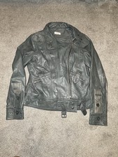 Gharani Strok Olive Green Khaki Leather Biker Jacket Women’s Size 10 Medium