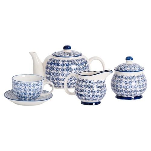 Piece hand printed tea set - piece,