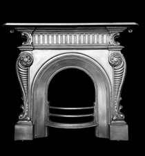 ANTIQUE ARCHED CAST IRON FIREPLACE FIRE SURROUND / VICTORIAN ROCOCO RESTORED