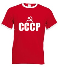 CCCP Men's Red White Ringer T-Shirt Soviet Union USSR Politics Communism Country