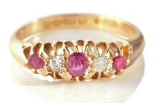  Victorian 5 Stone Ruby & Old Cut Diamond Engagement Ring