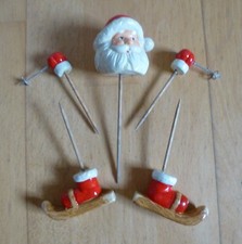 Skiing Santa Ornament on sticks Comical Christmas Plant Decoration