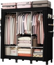 LOEFME Canvas Wardrobe 172*130*45cm Bedroom Hanging Rails Closet Black