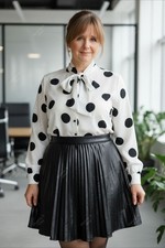 White Polka Dot Fluid Pussybow