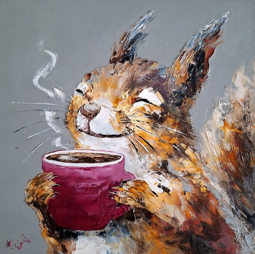 Oil painting squirrel - painting, of