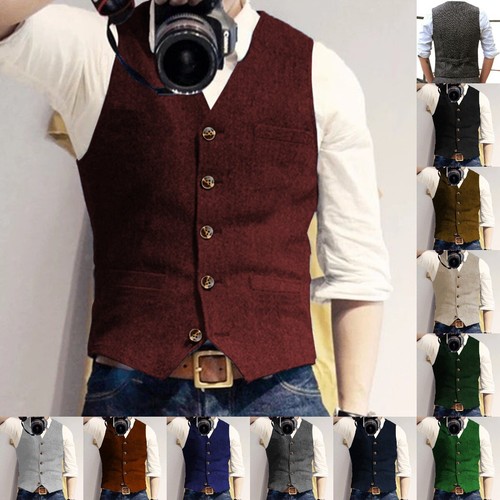Burgundy men tweed waistcoat - burgundy,