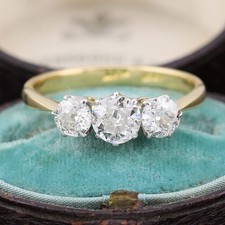 Antique 18ct Gold and Platinum 0.90ct Old Cut Diamond Trilogy Ring