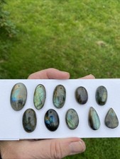 10 Pcs Natural Labradorite Flashy Drilled Cabochon 21mm-31mm Loose Gemstones Lot