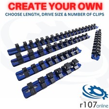 Aluminium Socket Rails - Choose Length, Drive Size and Number of Clips