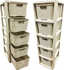 Rattan Cream 5 Drawer Plastic