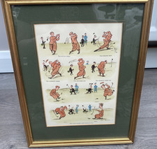 Vintage Framed Coloured Print by H M Bateman Golfing