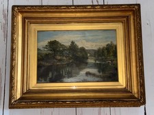 19thC Oil Painting Enoch Crosland 1860-1945 Angling/River Scene Peak District?