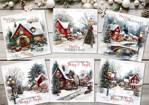 Snowy red village houses - snowy,
