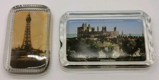 Vtg 1940s Glass Souvenir Blackpool Tower Paperweight & Deal Castle Ashtray