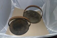 Vintage cast iron flat hanging skillet gypsy pan x2 fire camping
