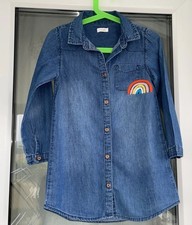 NEXT Girls long sleeve denim shirt dress with rainbow & unicorn detail. Age 4-5 