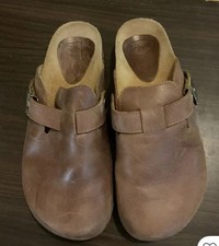 Brown leather scholl lena clog